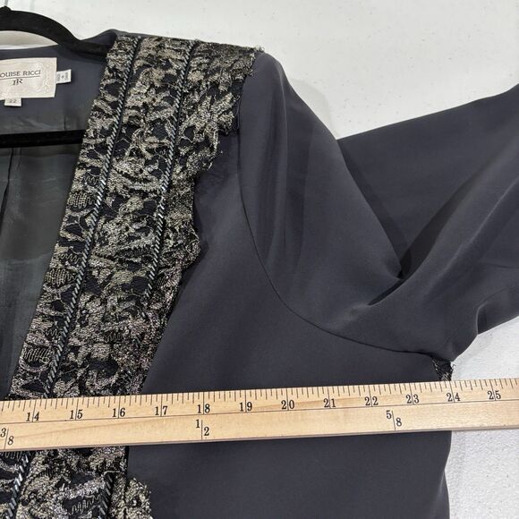 Louise Ricci Black Evening Jacket Women 22 Lace Ruffles Metallic Beaded Wedding - Picture 8 of 9